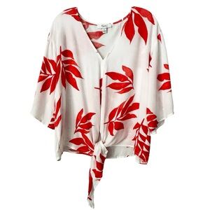 C by One Dark Orange and White Relaxed Tie Front Top Tropical Leaves Flowy XL